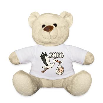 Storch mit Findelkind im Schnabel 2026 - Teddy - Weiß - Vorne