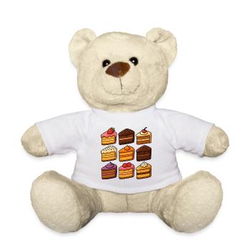 Neuf parts de gâteau de style kawaii dessinées à la main - Nounours - blanc - Devant