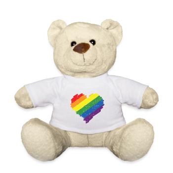 Rainbow Heart Pride Flag Colors LGBTQ+ Grunge - Teddy Bear - white - Front