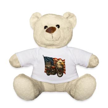 Hubschrauber, Wolf und Adler auf US-Flagge - Teddy - Weiß - Vorne