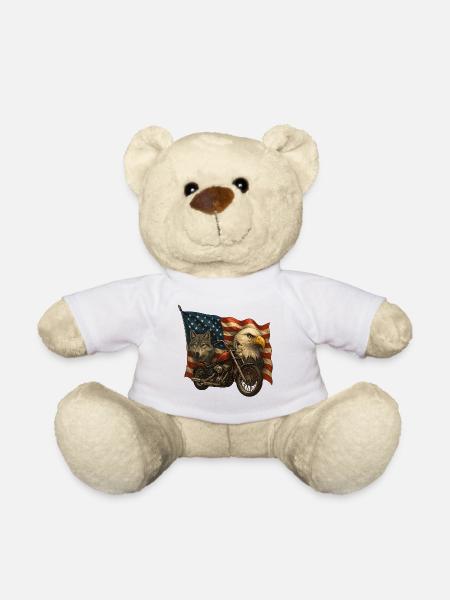 Hubschrauber, Wolf und Adler auf US-Flagge - Teddy - Weiß