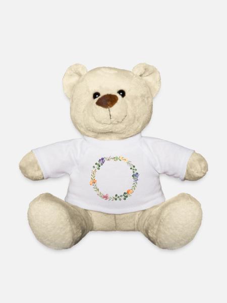 Floral wreath, customisable - Teddy Bear - white
