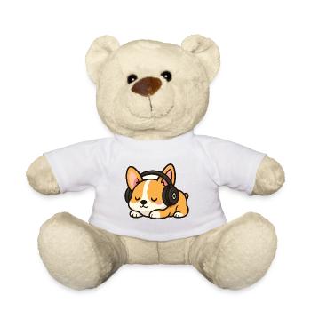 Dessin animé mignon de chien corgi avec des écouteurs dormant - Nounours - blanc - Devant