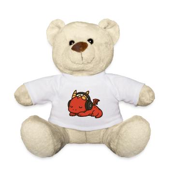 Cute Cartoon Red Dragon Sleeping with Headphones - Teddy Bear - white - Front