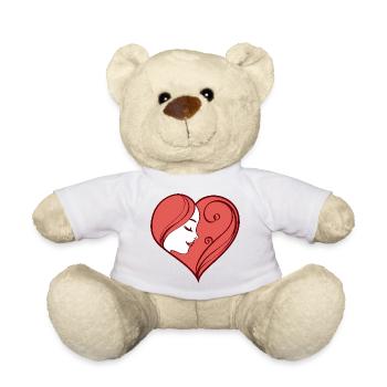 Herz-Illustration mit verträumtem weiblichem Gesicht - Teddy - Weiß - Vorne