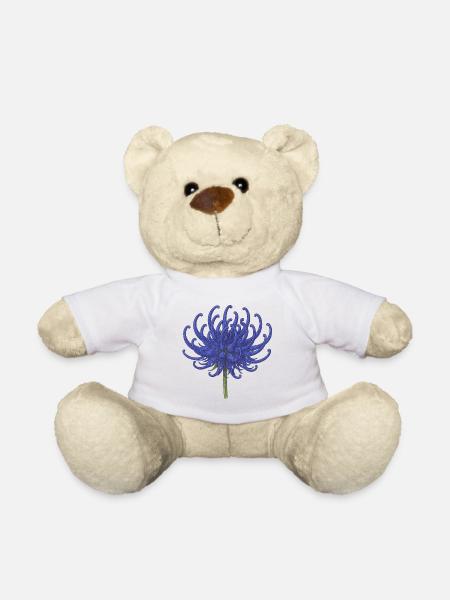 Elegant Blue Chrysanthemum Illustration - Teddy Bear - white