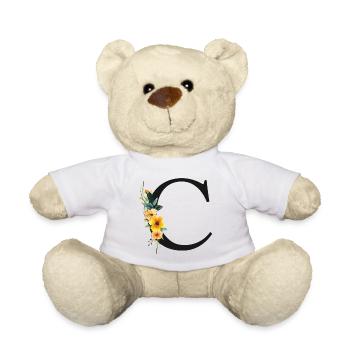 C Monogramme, Floral, Personnalisable - Nounours - blanc - Devant
