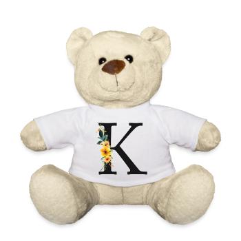 K Monogram, Floral, Personalizable - Teddy Bear - white - Front