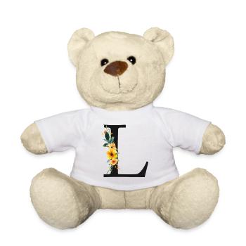 L Monogram, Floral, Personnalisable - Nounours - blanc - Devant