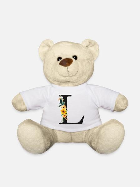 L Monogramm, Floral, personalisierbar - Teddy - Weiß