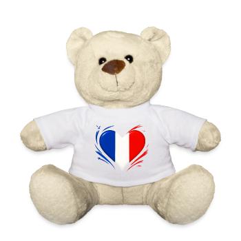 Amour Coeur battant - Drapeau français - Nounours - blanc - Devant