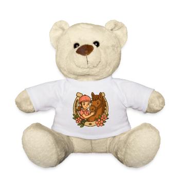 Petite cavalière et son cheval mignon - Nounours - blanc - Devant