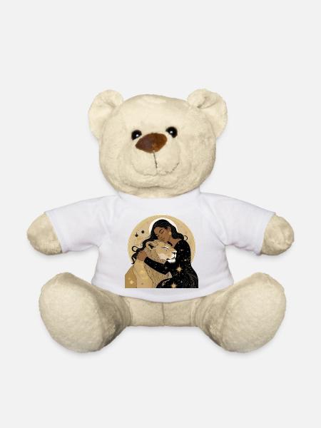 Frau mit Löwe in Sternenhimmel - Teddy - Weiß