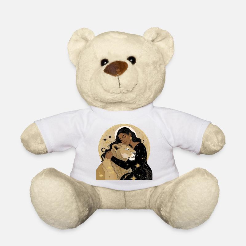 Frau mit Löwe in Sternenhimmel - Teddy - Weiß