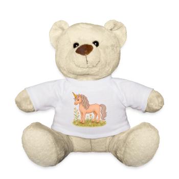 Niedliches Vintage-Einhorn im Blumenfeld - Teddy - Weiß - Vorne