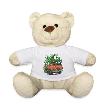 Green Monster in Retro Van - Teddy Bear - white - Front