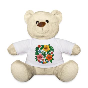 Tropical Hibiscus Floral Pattern - Teddy Bear - white - Front