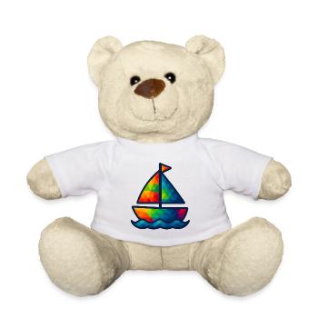 WPAP Polygon Kawaii Stil Baby Segelboot - Teddy - Weiß - Vorne