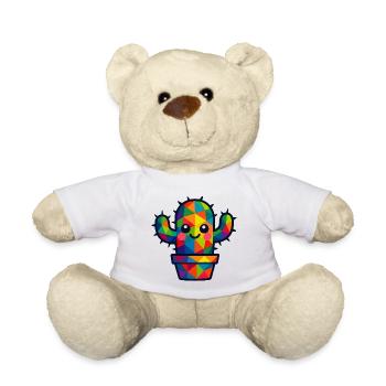 WPAP Polygon Kawaii Style Baby Cactus in Flower Pot - Teddy Bear - white - Front