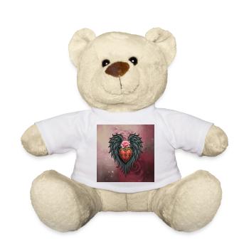 Herzschild mit Flügeln und rosa Blume - Teddy - Weiß - Vorne