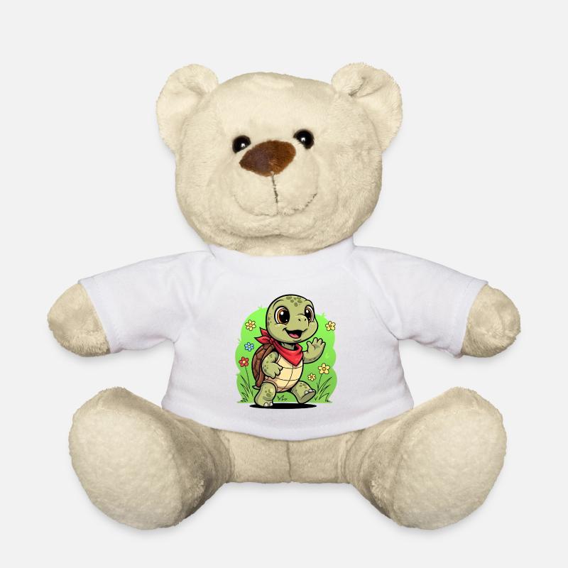 Niedlicher Schildkröte mit Rucksack und Blumen - Teddy - Weiß