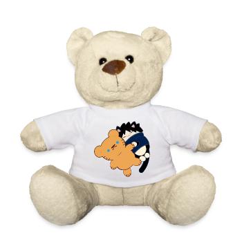 Anime Design Chat Noir Mignon avec Ours En Peluche - Nounours - blanc - Devant