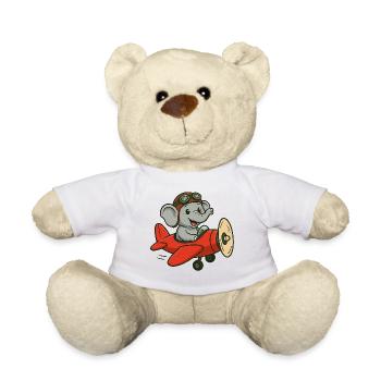 Niedlicher Elefantenpilot im Flugzeug - Teddy - Weiß - Vorne