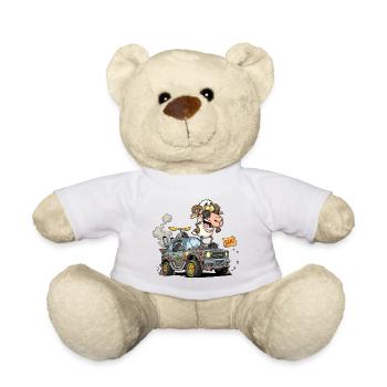 Conducteur de mouton de dessin animé dans un véhicule tout-terrain - Nounours - blanc - Devant