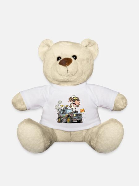 Cartoon Sheep Driver in Off-Road Vehicle - Teddy Bear - white