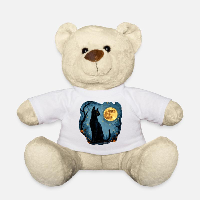 Mystische schwarze Katze unter Vollmond - Teddy - Weiß