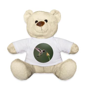 Hummingbird and Blossom Nature Illustration - Teddy Bear - white - Front