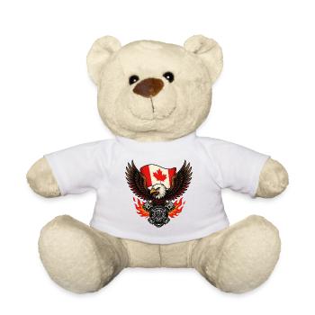 Canadian Eagle Biker with Flag and Pistons - Teddy Bear - white - Front