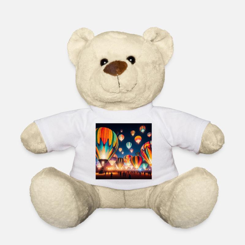 Bunte Nacht-Heißluftballons - Teddy - Weiß