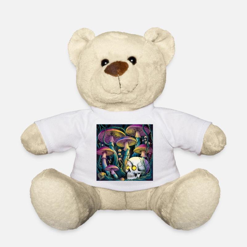 Neon Gothic Mushroom Skull Illustration - Teddy Bear - white