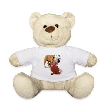 Cute bulldog on skateboard - Teddy Bear - white - Front