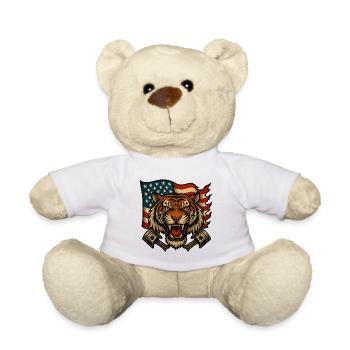 Patriot Tiger with American Flag - Teddy Bear - white - Front
