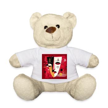 Modern Abstract Portrait in Red and Black - Teddy Bear - white - Front