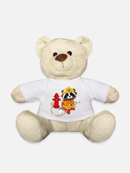 Niedlicher Waschbär-Feuerwehrmann mit Hydrant - Teddy - Weiß