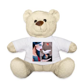 Abstraktes Porträt mit Taube und bunten Kugeln - Teddy - Weiß - Vorne
