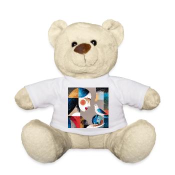 Portrait of Abstract Woman with Bird and Globe - Teddy Bear - white - Front