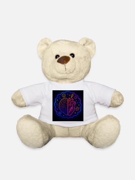 Creative Heart and Brain Neon Design - Teddy Bear - white
