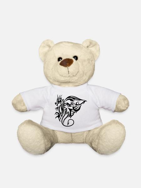 Seitlicher Tribal Drache Design mit Flügel - Teddy - Weiß