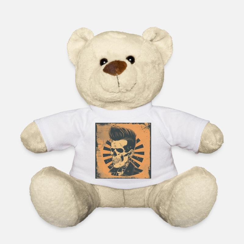 Crâne Branché avec Style Rockabilly - Nounours - blanc