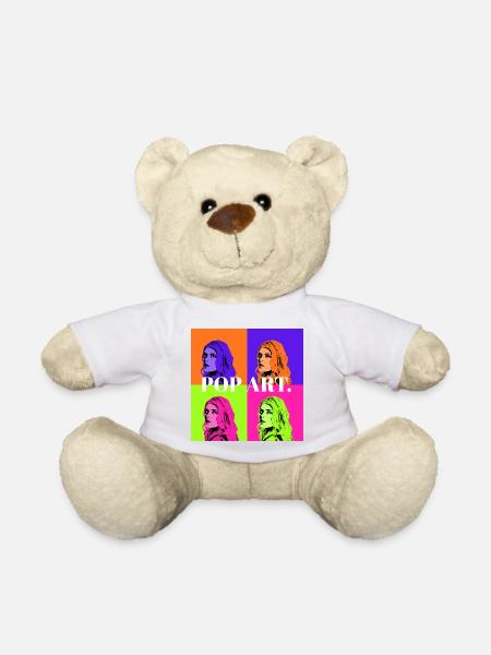 Pop Art Woman Portrait in Pastel Colors - Teddy Bear - white