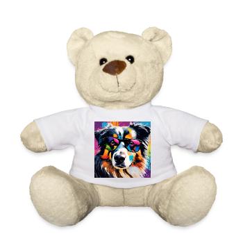 Australian Shepherd Colorful Aussi - Teddy Bear - white - Front