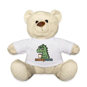 Müder Dino mit Kaffeetasse am Montag - Teddy - Weiß - Vorne