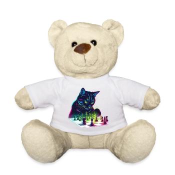 Neon Schwarzer Katzen-Schach-Design - Teddy - Weiß - Vorne
