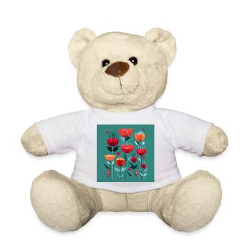 Abstract flowers in bright colors - Teddy Bear - white - Front