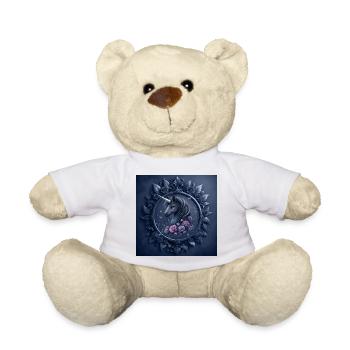 Licorne avec des fleurs dans les tons bleus - Nounours - blanc - Devant