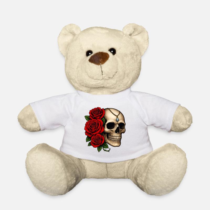 Roses & Crânes Tattoo Design - Nounours - blanc
